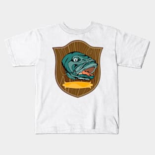 Mounted Largemouth Bass on Shield Kids T-Shirt